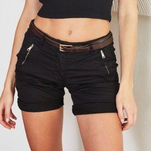Black Crinkle Cuffed Italian Short